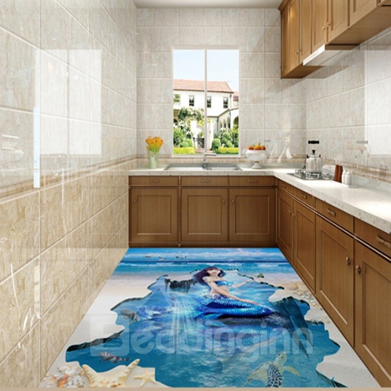 Incredible Elegant Mermaid in the Sea Print Nonslip and Waterproof 3D Floor Murals