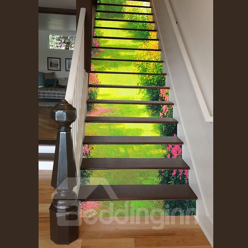 Natural Country Style Garden Scenery Decorative Waterproof 3D Stair Step Stickers