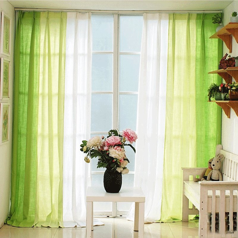 Green and White Three Colors Cloth Splicing Custom Curtain