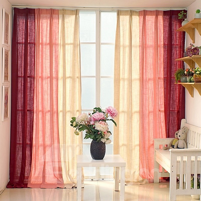 Red and Pink Three Colors Cloth Splicing Custom Curtain