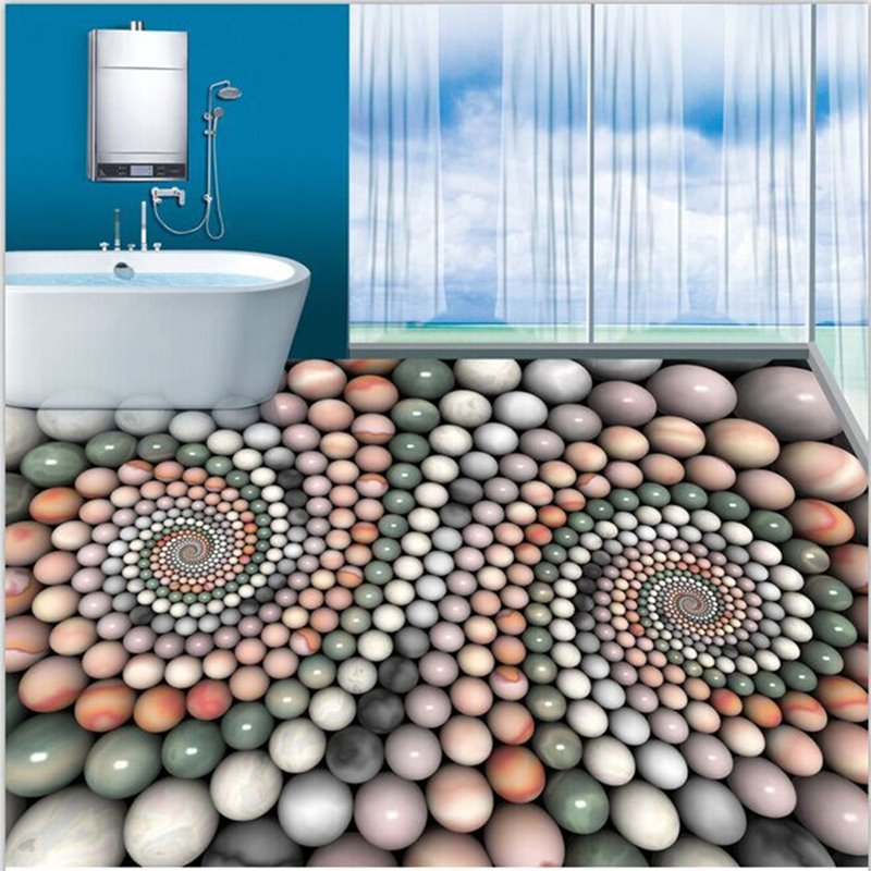 Creative Modern Design Colorful Round Cobbles Pattern Waterproof 3D Floor Murals