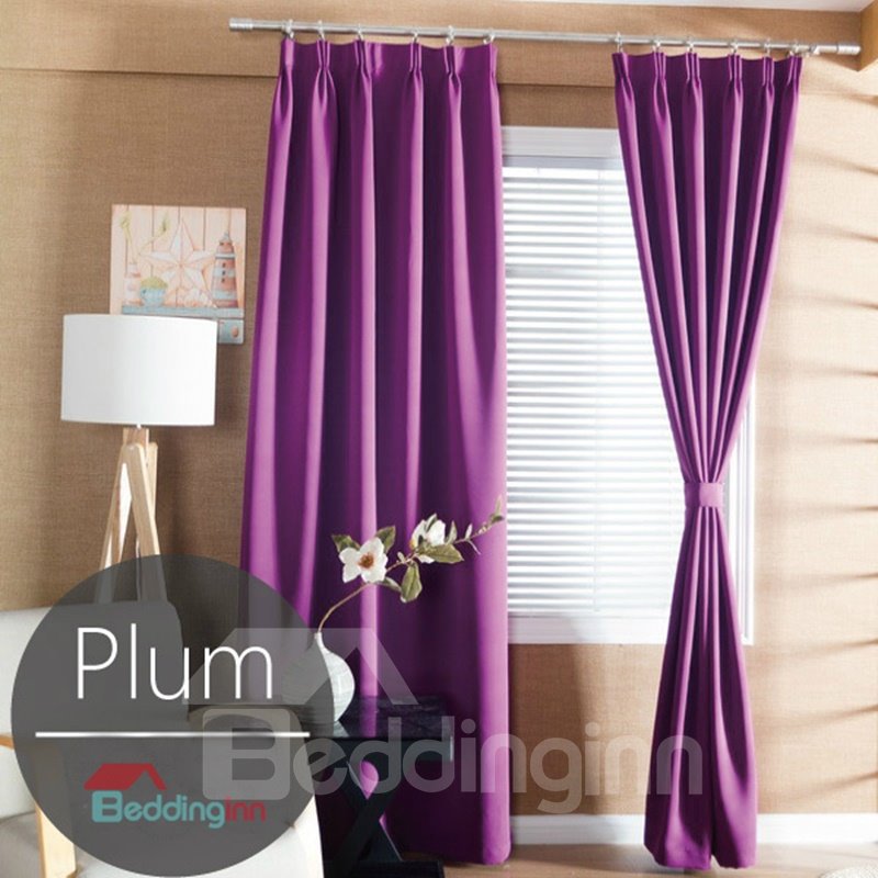 Contemporary Concise Solid Plum Polyester Custom Curtain