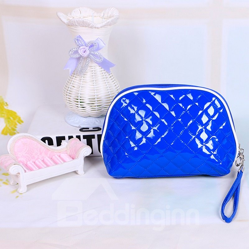 Blue Patent Leather Travel Cosmetic Makeup Bag