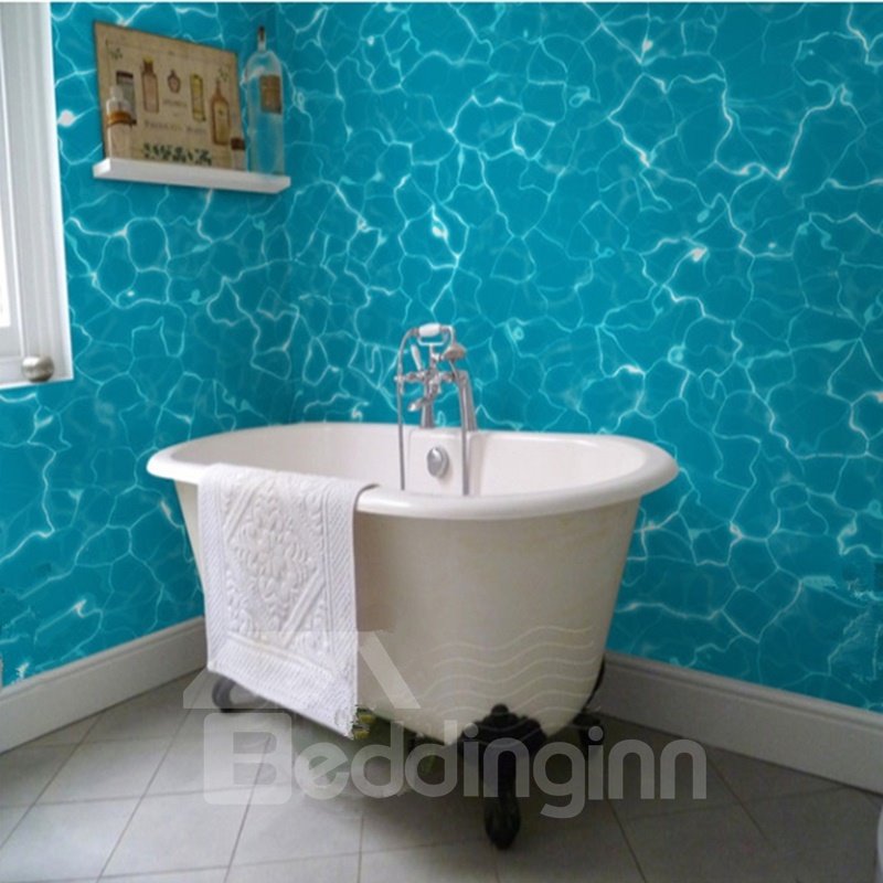 Blue Glistening Seawater Pattern Decorative Waterproof 3D Bathroom Wall Murals