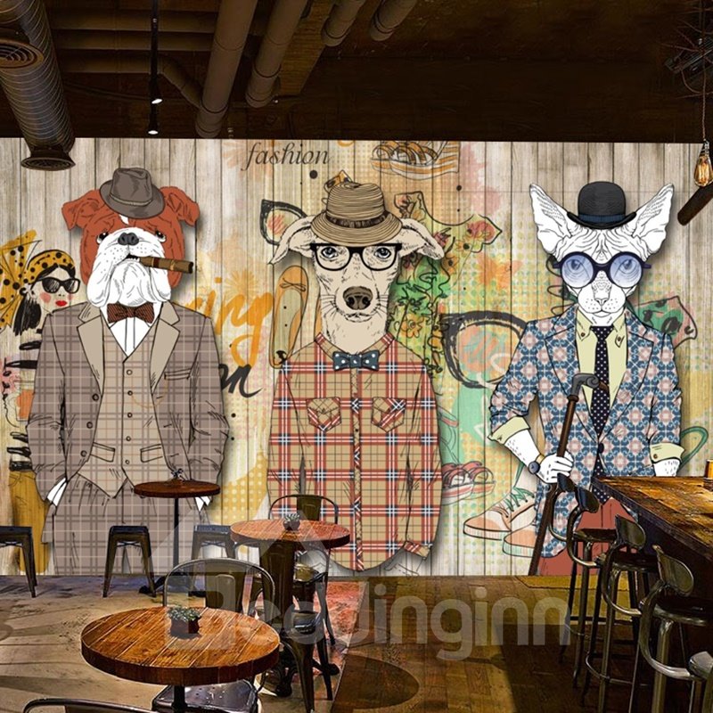 Creative Abstract Handsome Dogs Pattern Waterproof 3D Wall Murals
