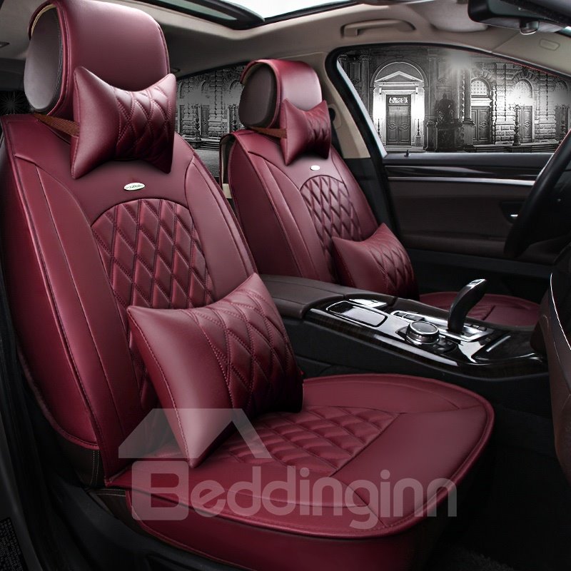 5 Seaters Car Seat Covers Waterproof Leather Material Easy Install Front and Rear Split Bench Protection Universal Fit Accessories for Auto Truck Van SUV