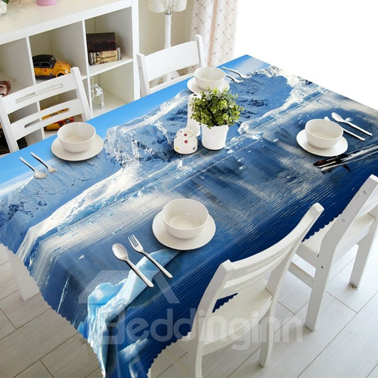 White Thicken Snow on the Sea Water Prints Washable 3D Tablecloth