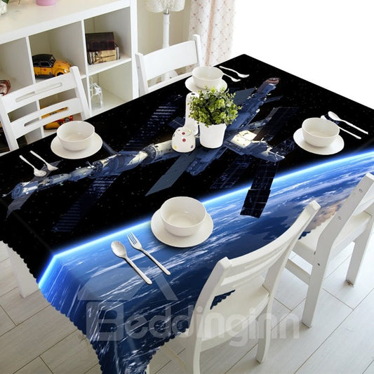 Magical Blue Spaceship in Space Prints Design Dining Room Decoration 3D Tablecloth