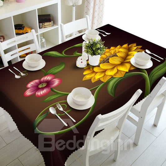 Decorative Polyester Flowers Prints Washable 3D Tablecloth