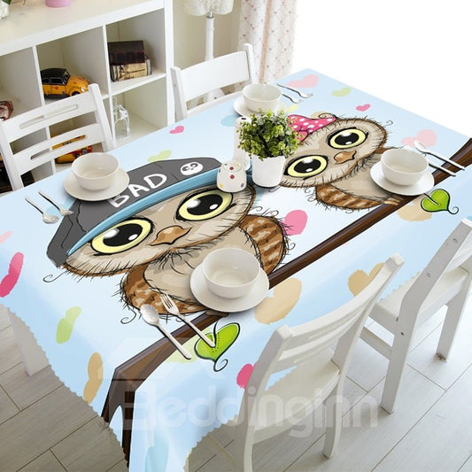 Two Cute Cartoon Owl Prints Design Dining Room Decoration 3D Tablecloth