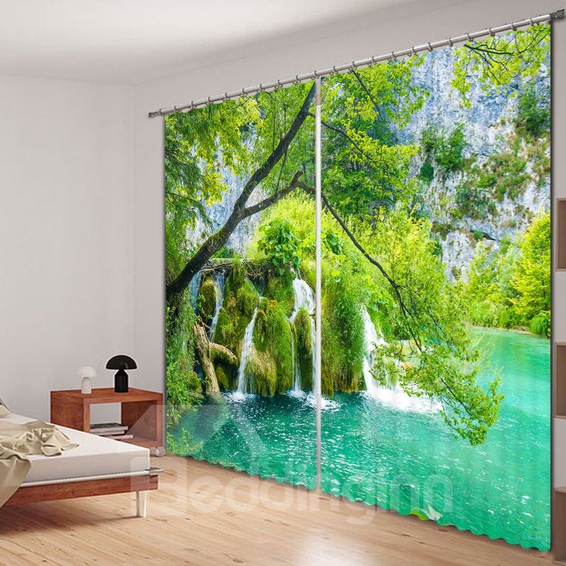 Green Moss Water in the Beautiful Nature Printed 3D Curtain