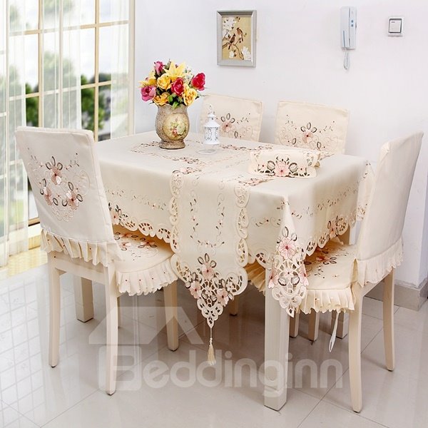 Unique Design Polyester Embroidery Flowers Lace Dining Tablecloth