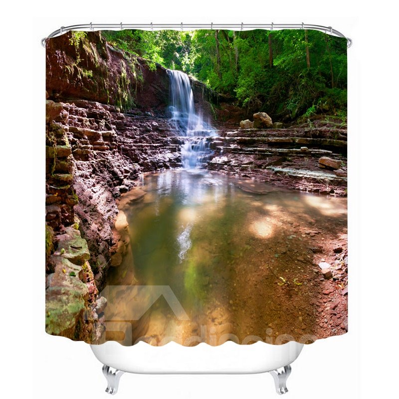 Rustic Waterfalls Scenery 3D Printed Bathroom Waterproof Shower Curtain