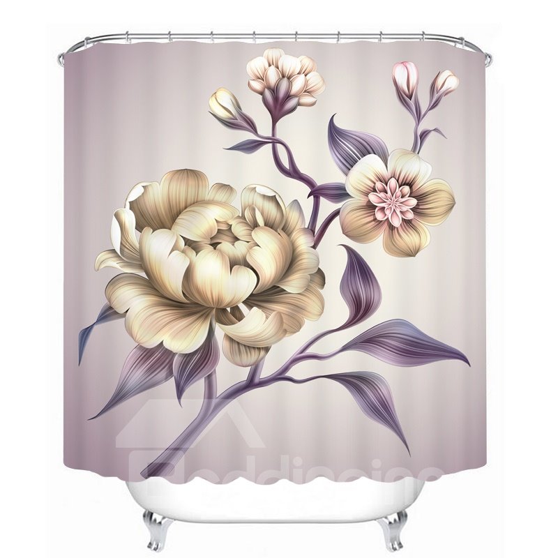 Hand Painted Peony 3D Printed Bathroom Waterproof Shower Curtain