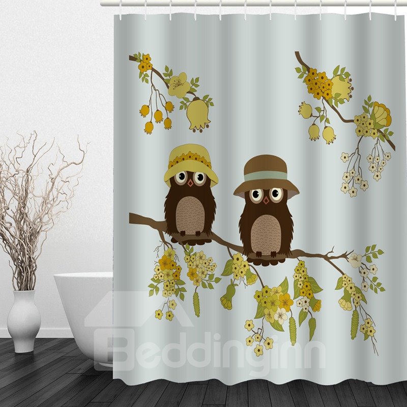 Cortina de ducha impermeable para baño con estampado 3D de amante del búho de dibujos animados lindo en otoño