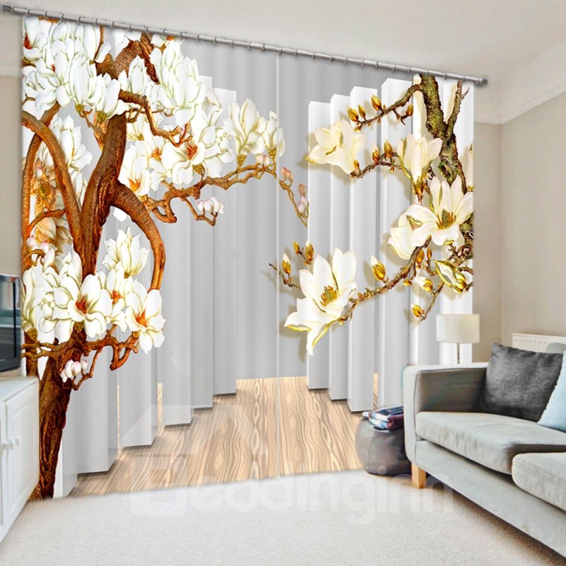 Wundervoller Relief-Magnolien-Vorhang aus 3D-bedrucktem Polyester