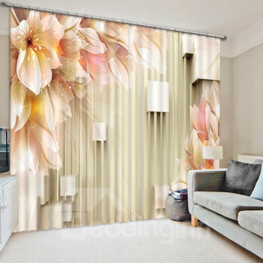 Decoration Dreamy Flowers 3D Printed 2 Panels Custom Polyester Curtain