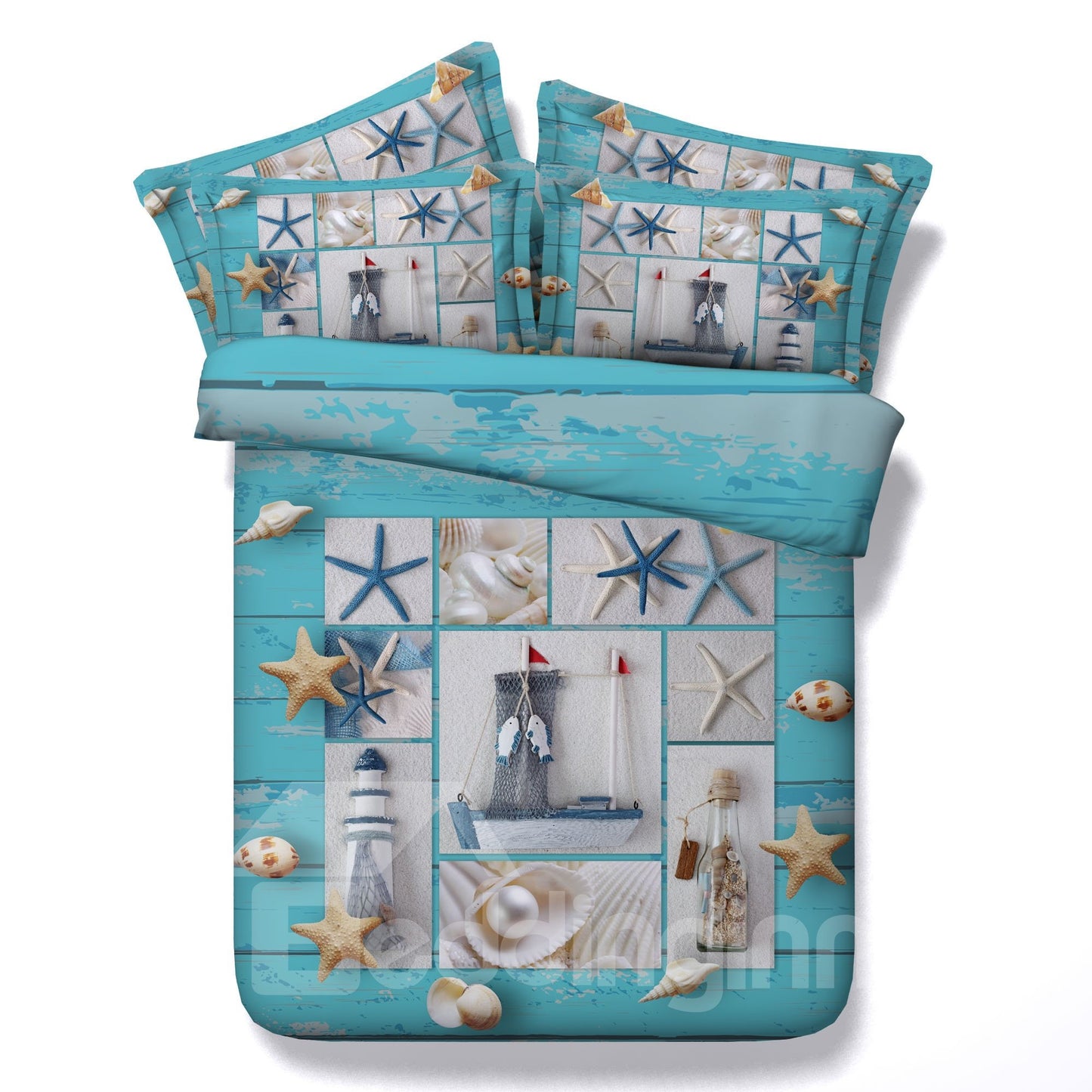 3D Lighthouse and Drift Bottle Printed 5-Piece Comforter Sets