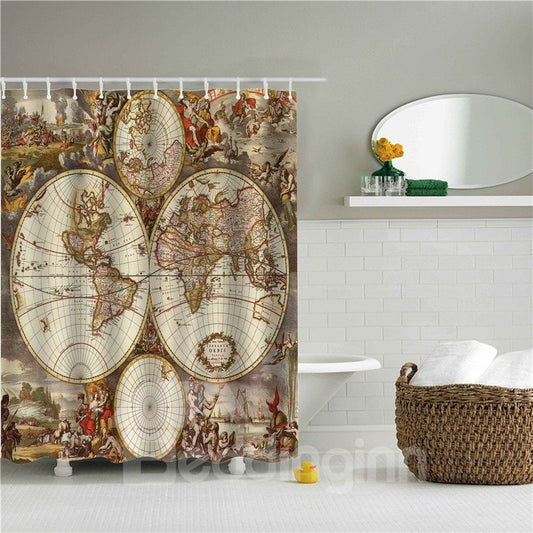 Old Map of The World Printed Polyester Bathroom Shower Curtain