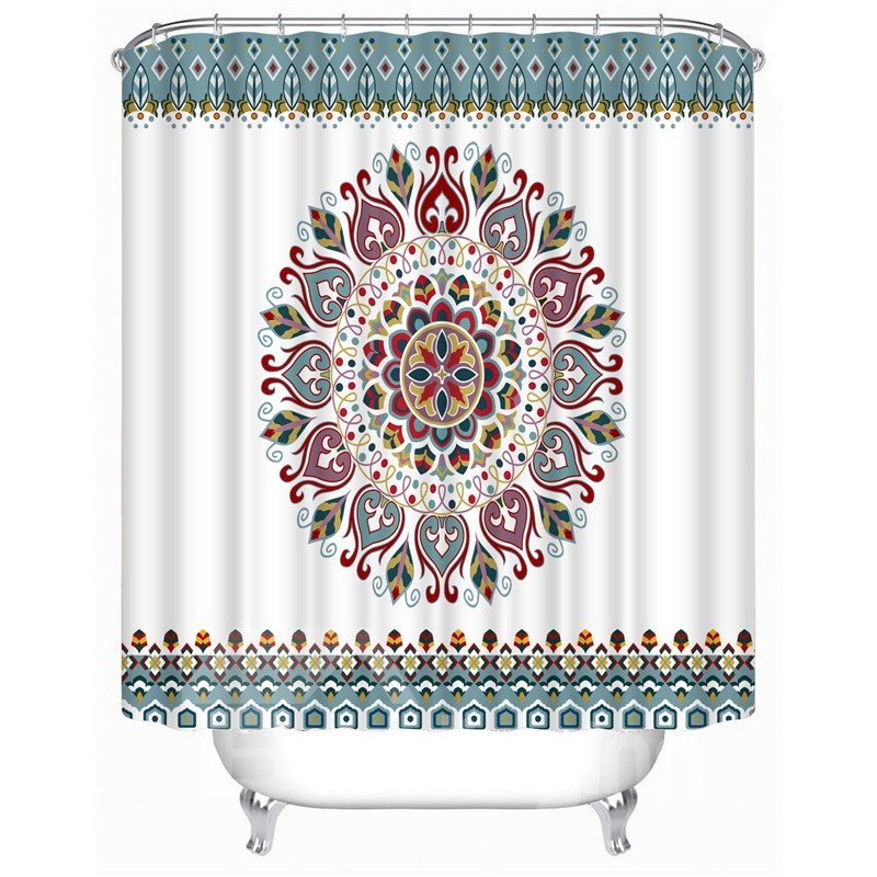 3D Geometric Flowers Printed Polyester White Bathroom Shower Curtain