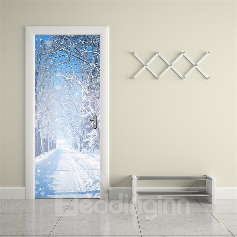 30¡Á79in White Snow Flying in Sky PVC Environmental and Waterproof 3D Door Mural
