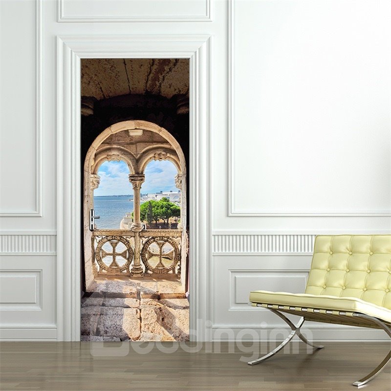 30¡Á79in Arch Door and Blue Sea PVC Environmental and Waterproof 3D Door Mural