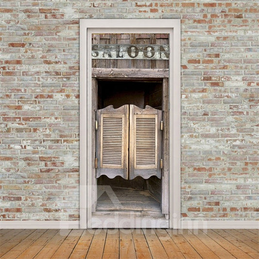 30¡Á79in Wooden Saloon Door PVC Environmental and Waterproof 3D Door Mural