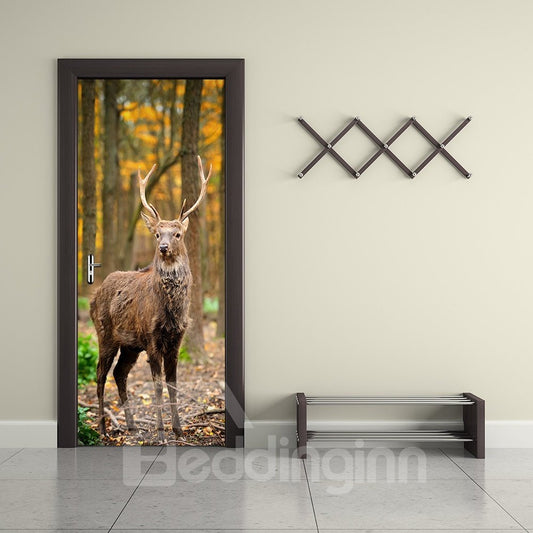 30¡Á79in Brown Deer in Forest PVC Environmental and Waterproof 3D Door Mural