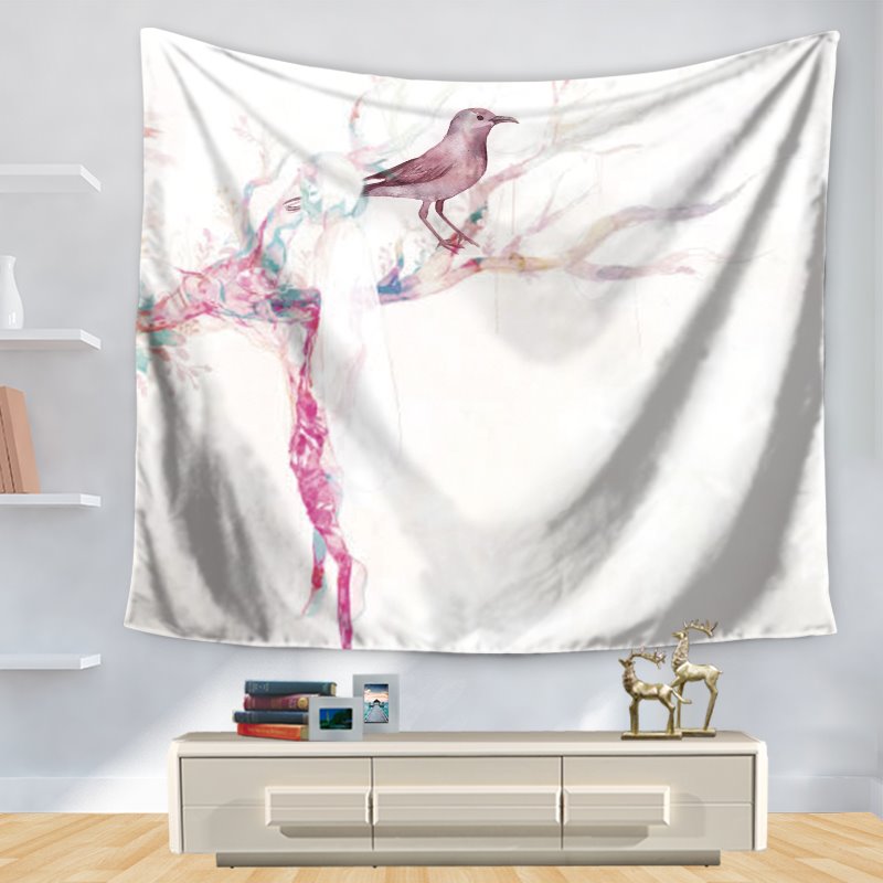 Watercolor Lonely Bird on the Branch of Tree Pattern Decorative Hanging Wall Tapestry