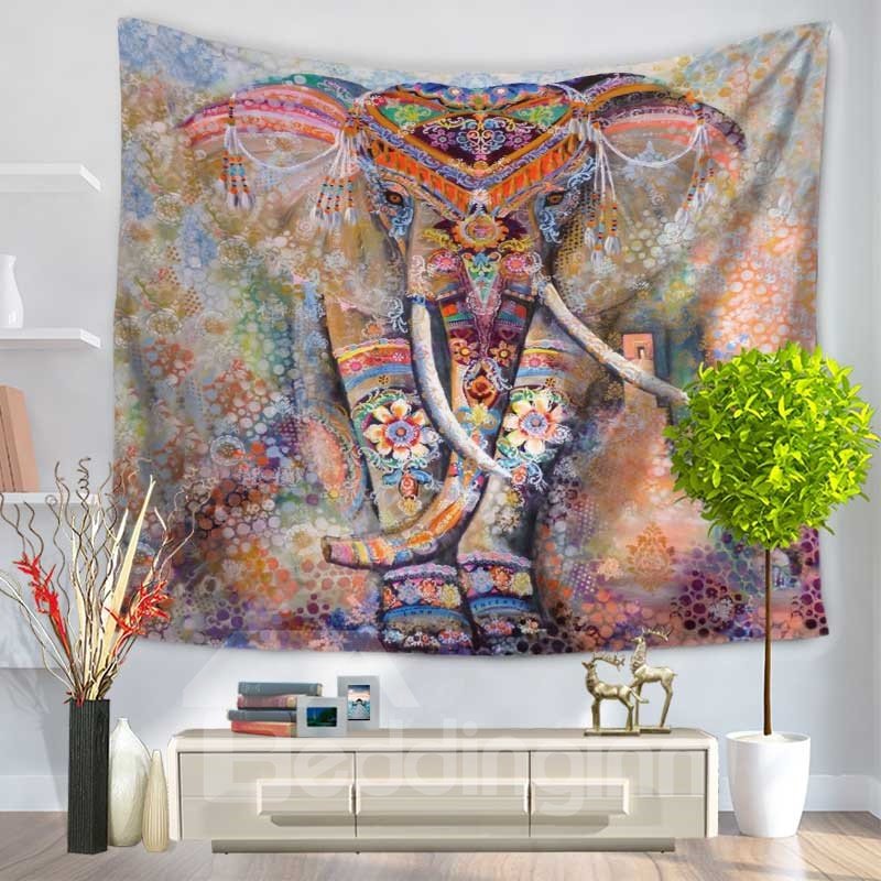 Watercolor Mandala Elephant Psychedelic?Pattern Decorative Hanging Wall Tapestry