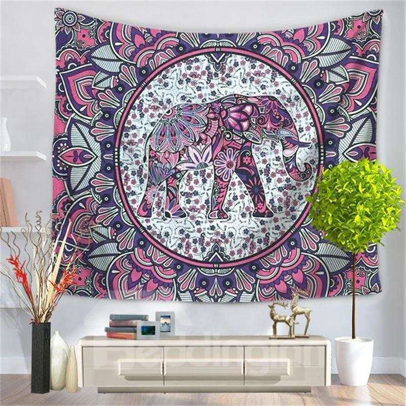 Purple Mandala Elephant Psychedelic?Circle Ethnic Style Decorative Hanging Wall Tapestry