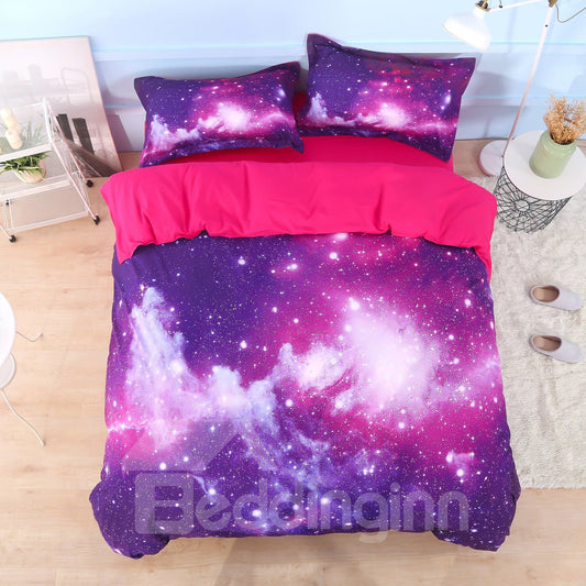 Galaxy Cluster Printed 4-Piece 3D Purple Bedding Set/Duvet Cover Set