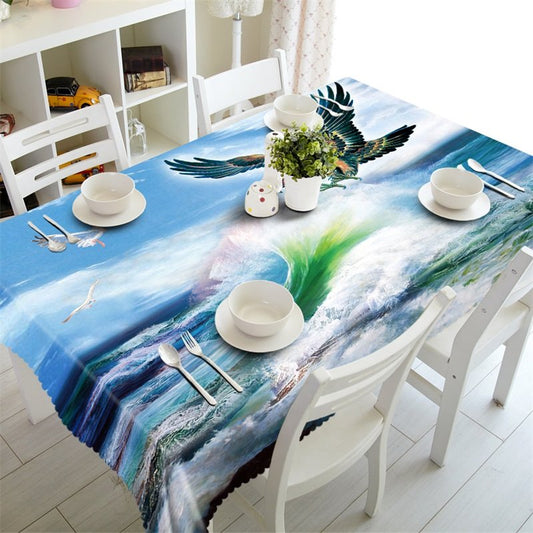 3D Table Cloth Surging Seawater and Eagle Printed Home Hotel Table Cover
