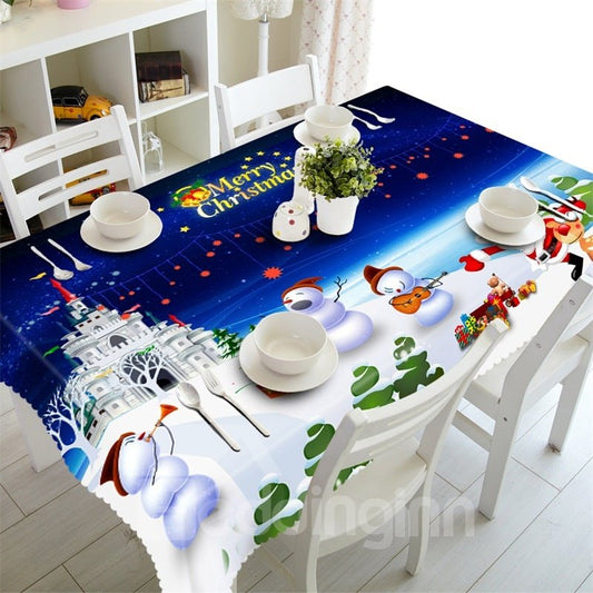 3D Happy Lovely Snowman and Their Castle Printed Table Runner Cloth Cover