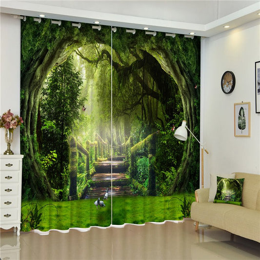Thick Polyester and Wooden Road 3D Window Decoration Bedroom and Living Room Curtain