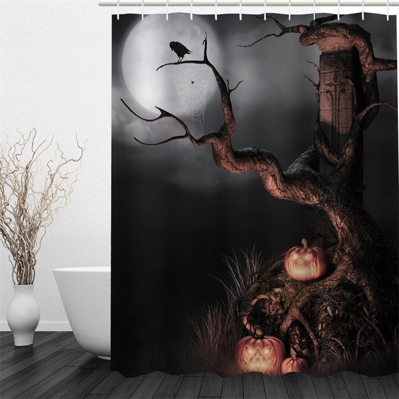Wasserdichter und umweltfreundlicher Duschvorhang aus 3D-Baum im Mondhimmel-Polyester