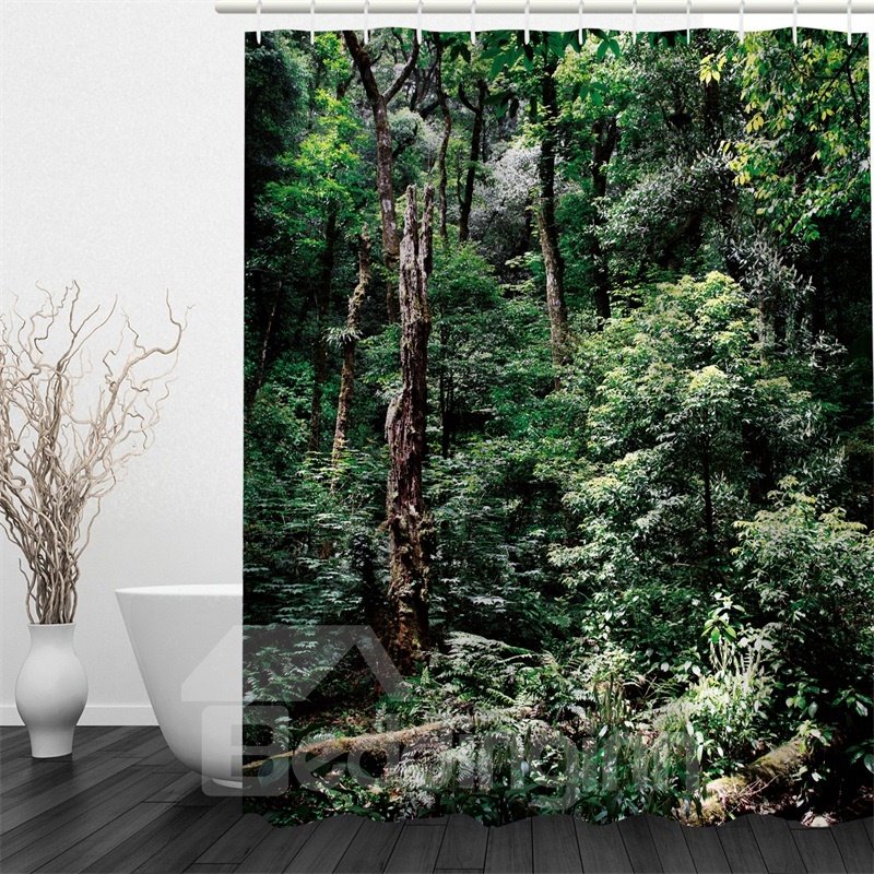 3D Green Forest Polyester Waterproof and Eco-friendly Shower Curtain