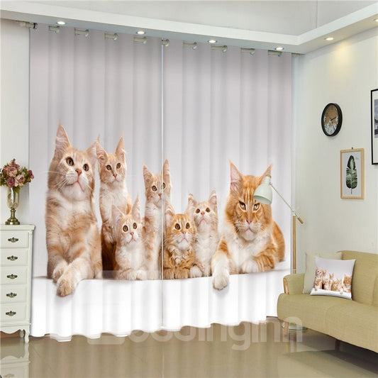 3D Lovely Cat Family Printed Decorative and Blackout Bed Room Window Custom Curtain