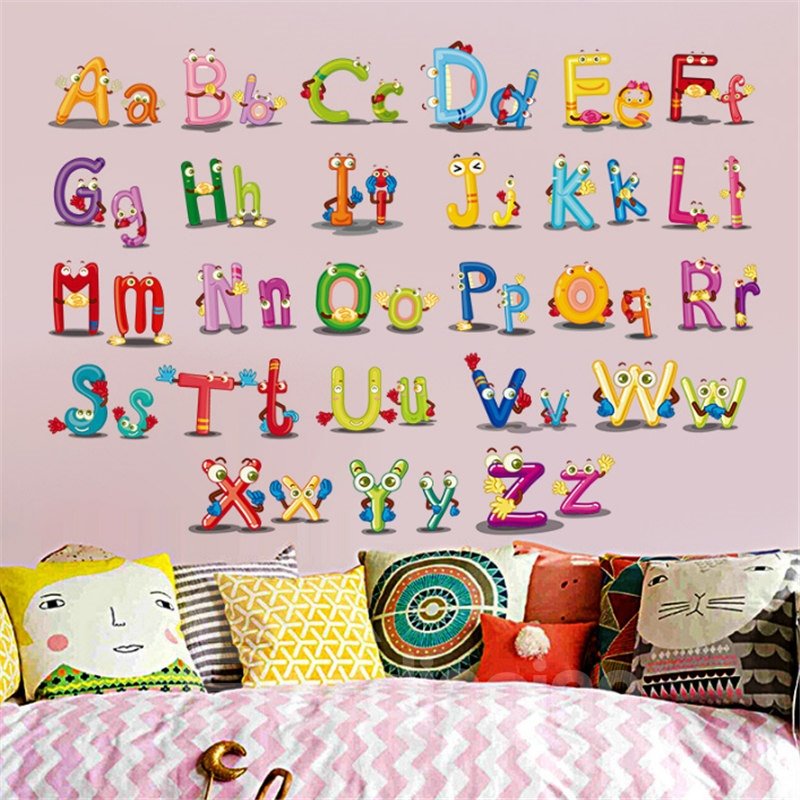 Durable Waterproof Cartoon Alphabet PVC Kids Room Wall Stickers