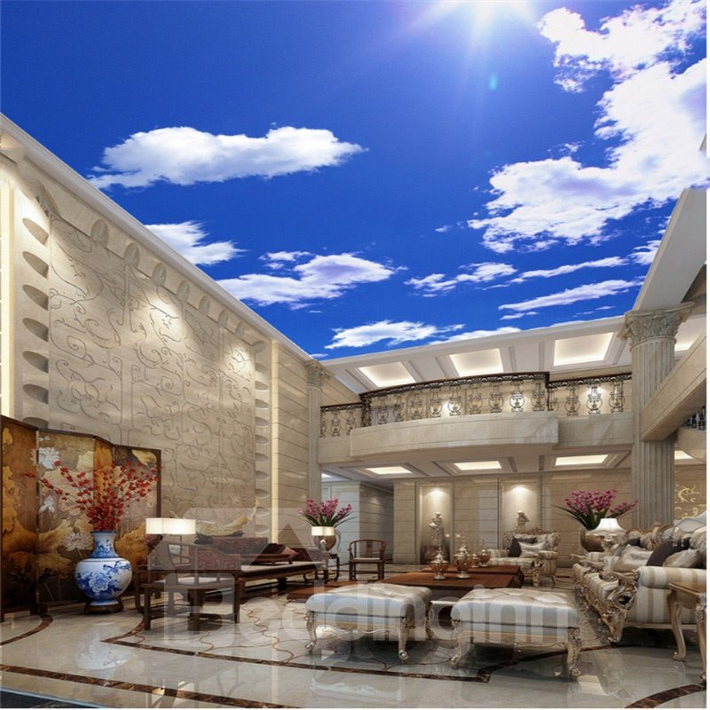 3D Clouds in Blue Sky Waterproof Durable and Eco-friendly Ceiling Murals