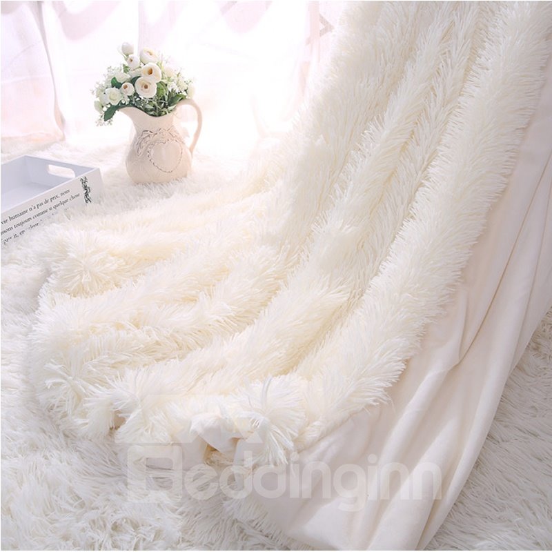 Princess Style Solid White Soft and Fluffy Double Layer Throw Blanket