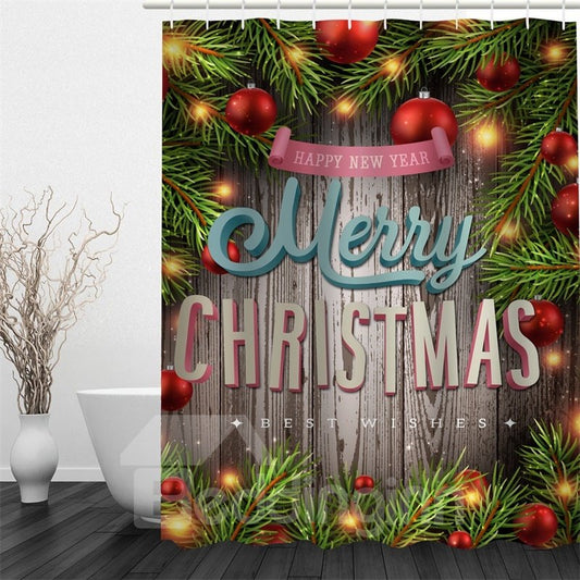 3D Merry Christmas Pattern Polyester Waterproof and Eco-friendly Shower Curtain