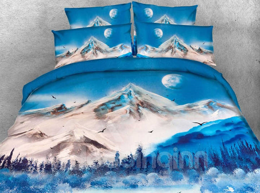 Snow Mountain and Lake Printed 4-Piece 3D Bedding Sets/Duvet Covers