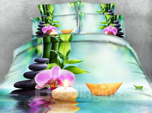 3D Phalaenopsis and Paper Boat Printed 4-Piece Bedding Sets/Duvet Covers