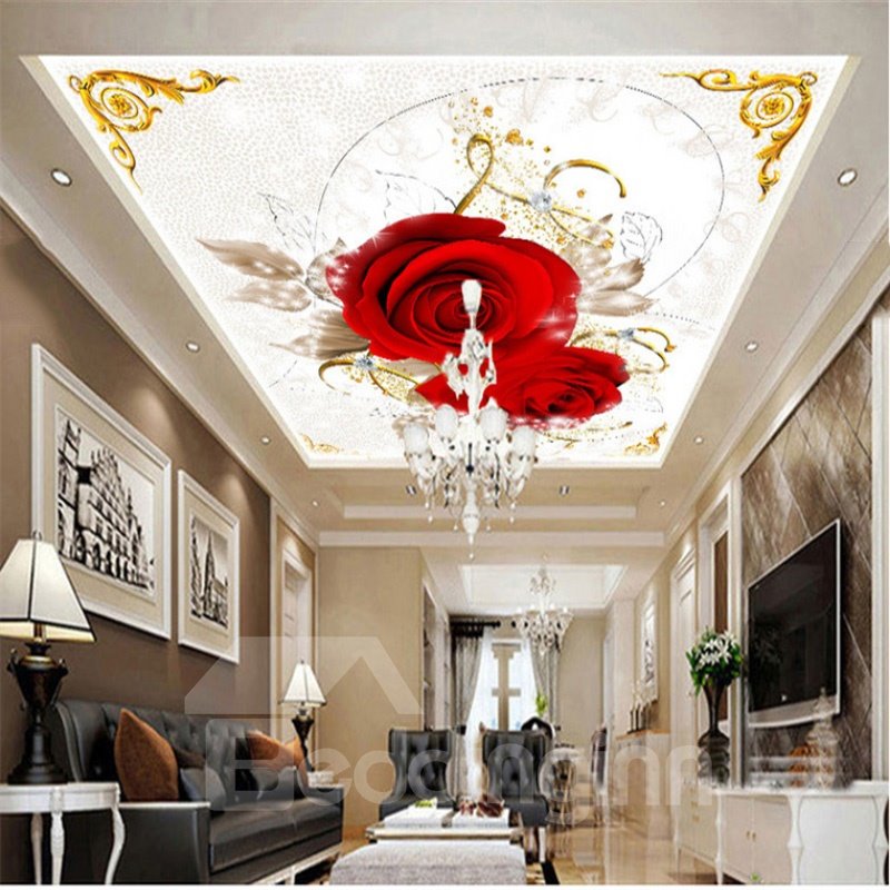 3D-Wandbilder mit roten Rosen, bedruckt, PVC, wasserdicht, robust, umweltfreundlich, selbstklebend