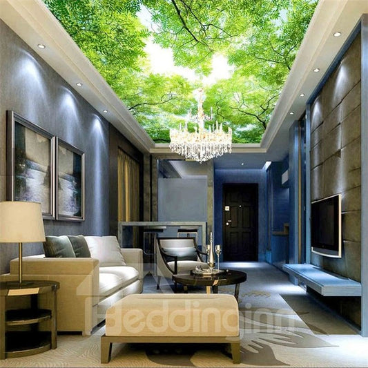 3D Green Trees Pattern PVC Waterproof Sturdy Eco-friendly Self-Adhesive Ceiling Murals