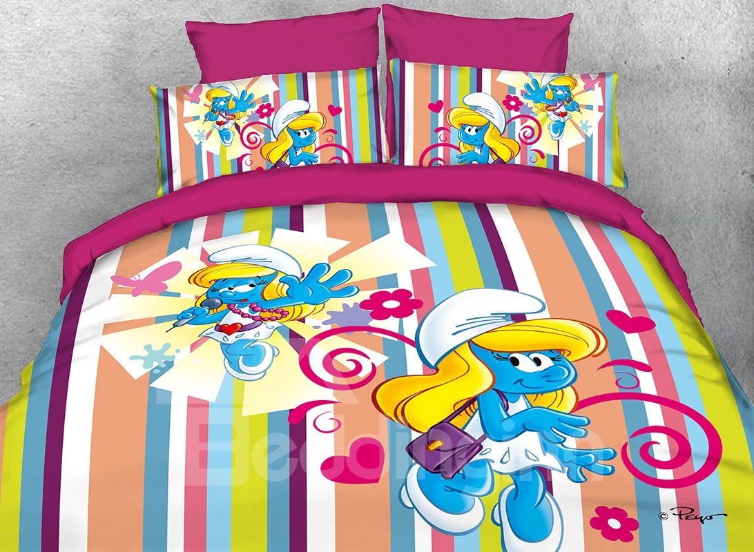 Dreamy Smurfette Singer and Colorful Stripes 4-Piece Bedding Sets/Duvet Covers