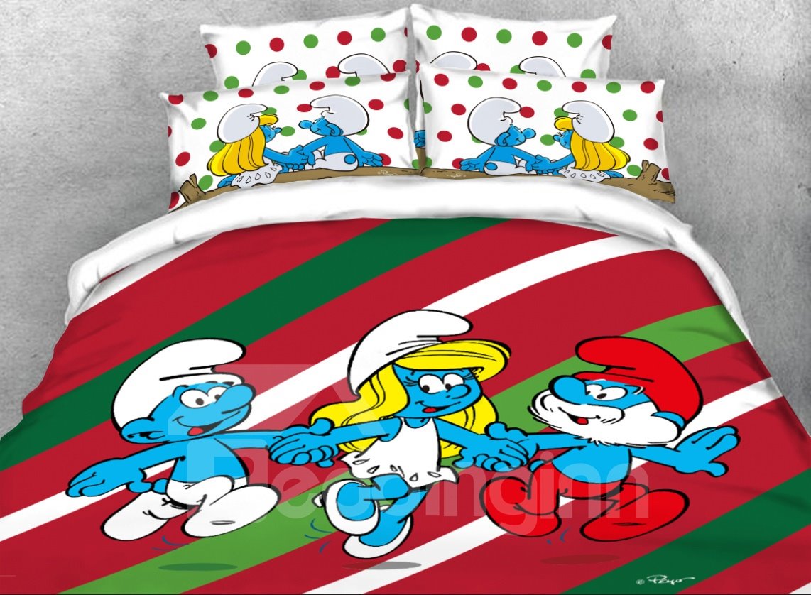 The Smurfs Holiday Printed Twin 3-Piece Kids Bedding Sets/Duvet Covers
