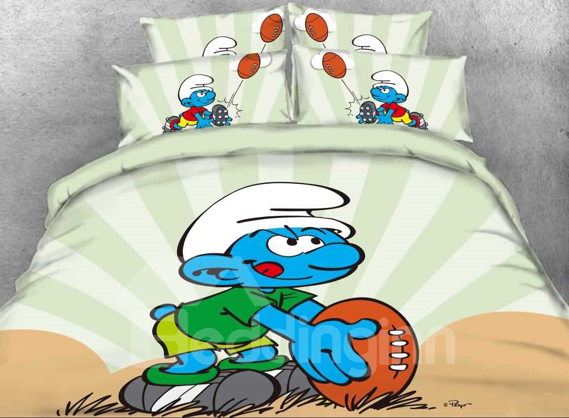 Rugby Smurf on the Grass Printed Twin 3-Piece Kids Bedding Sets
