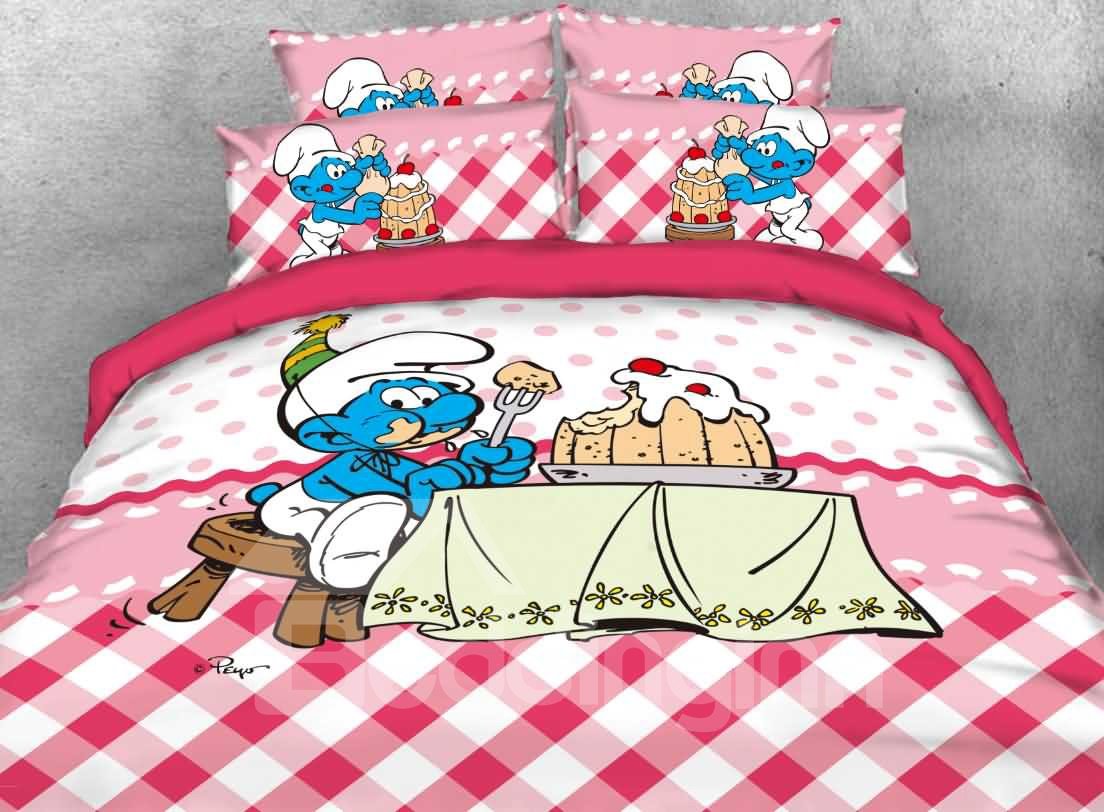 Greedy Smurf Eating Birthday Cake Printed Twin 3-Piece Kids Bedding Sets